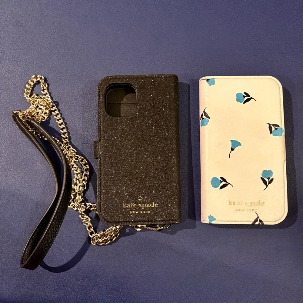 Kate Spade Glitter Black & Dainty Bloom IPhone 12 mini Magnetic Wrap Folio Cases